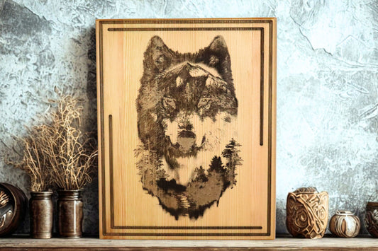 Holzbild Wolf – personalisierbar