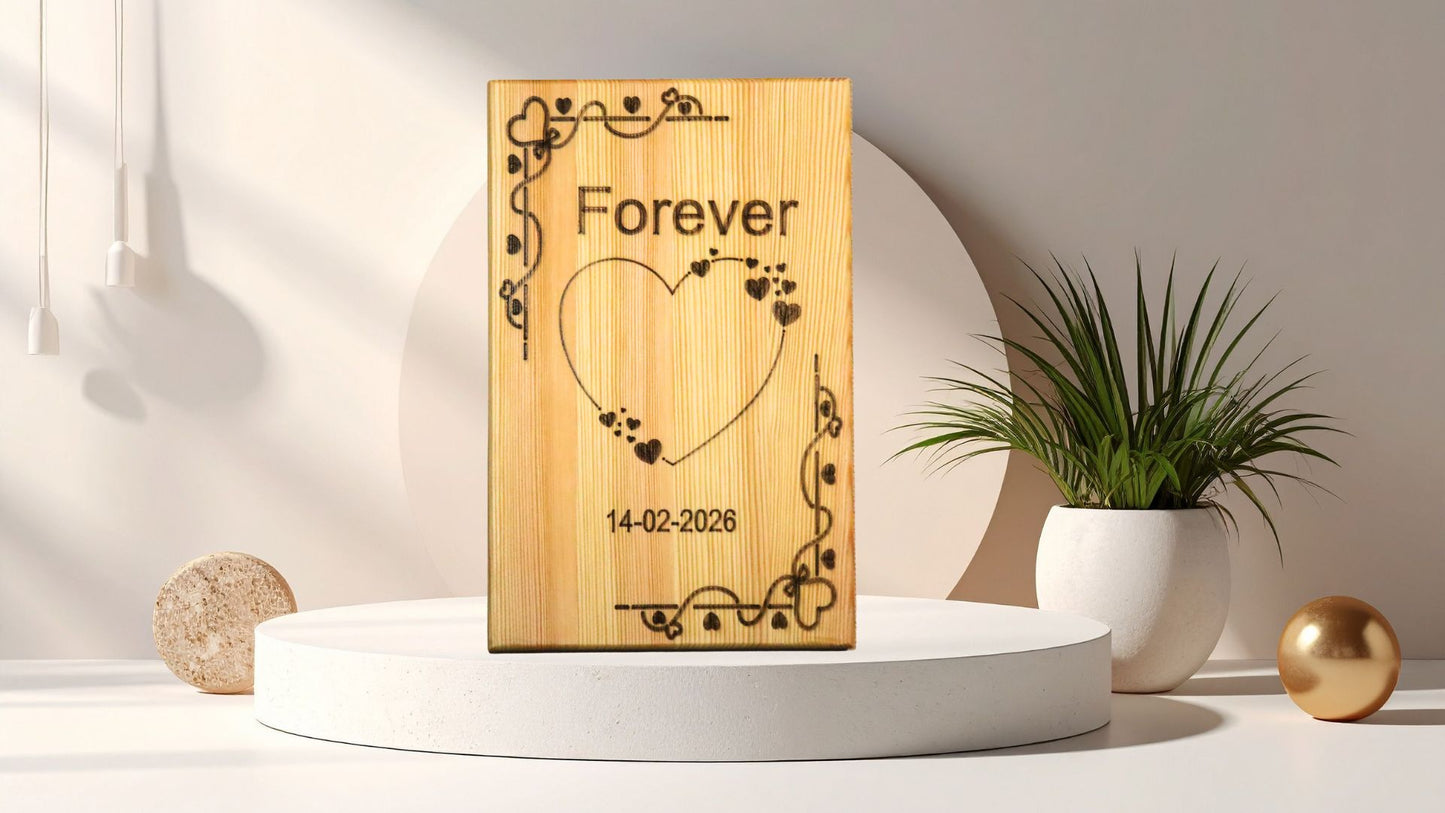 Forever – Line Heart | Personalisiertes Holzbild mit Namen & Datum
