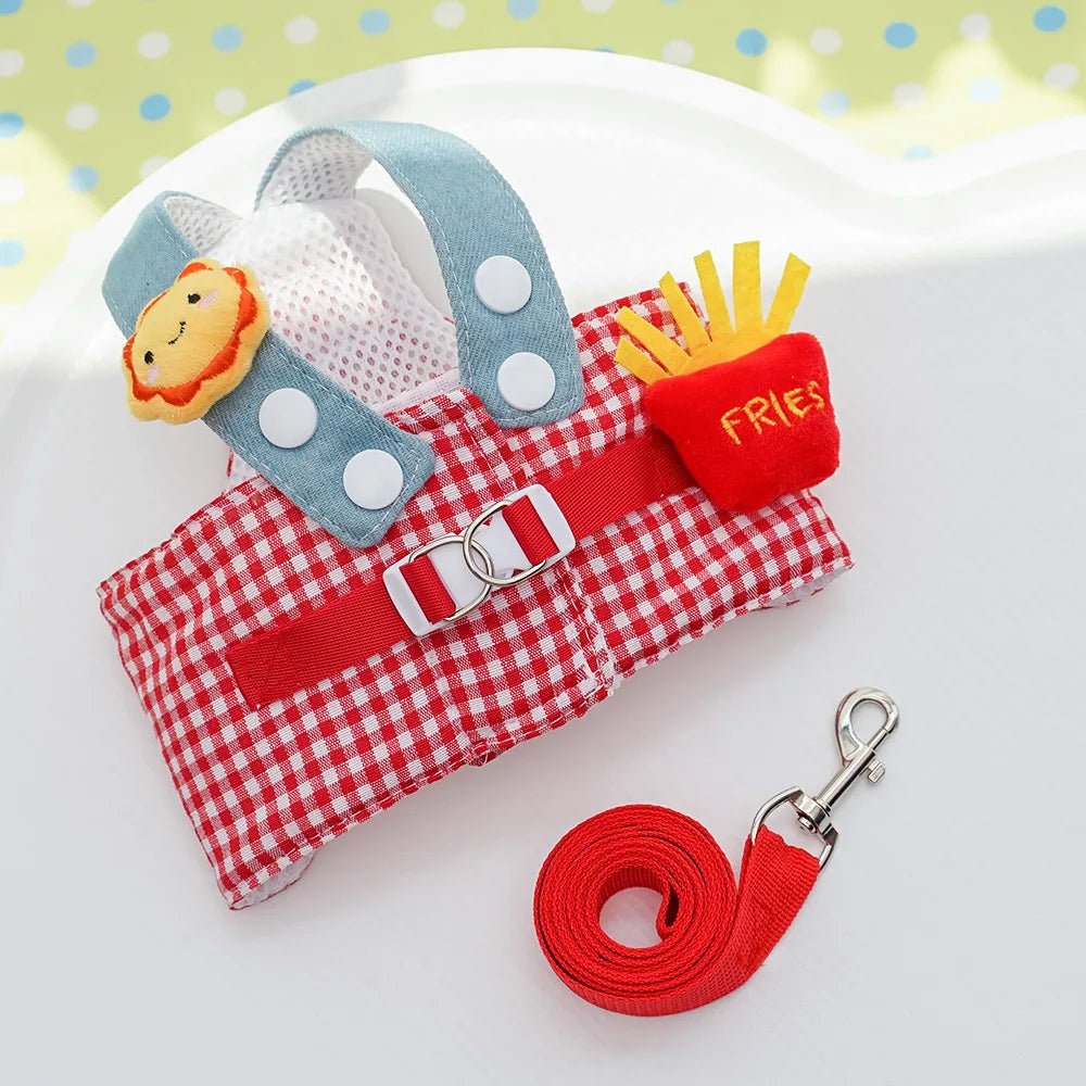 3PCS desene animate câine ham lesă și pălărie set unisex drăguț animale de companie accesorii în aer liber protecție solară capac pentru câini mici ham vestă ham pentru cățeluș