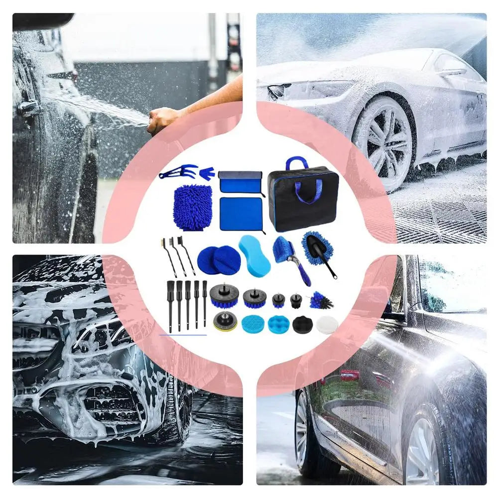 Kit de scule de curățare auto 29pc Kit de scule de detaliere pentru curățarea mașinii Kit de perii de spălare auto pentru interior și exterior roți tabloul de bord