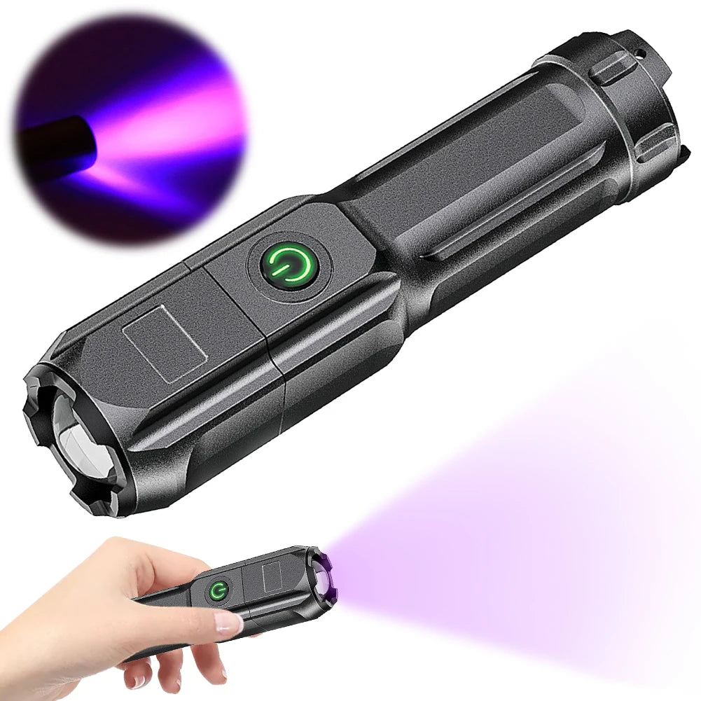 Lanternă portabilă cu lumină neagră de 395nm, reîncărcabilă prin USB, cu lumină neagră ultravioletă, pentru detectarea urinei de animale de companie, întărire cu rășină
