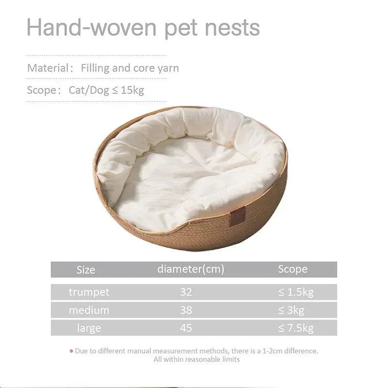 Pat pentru pisici din bambus țesut, canapea, casă - Cuib cald ecologic pentru animale de companie pentru pisici de interior, mobilier pentru pisici mici și medii, articole de dormit pentru animale de companie