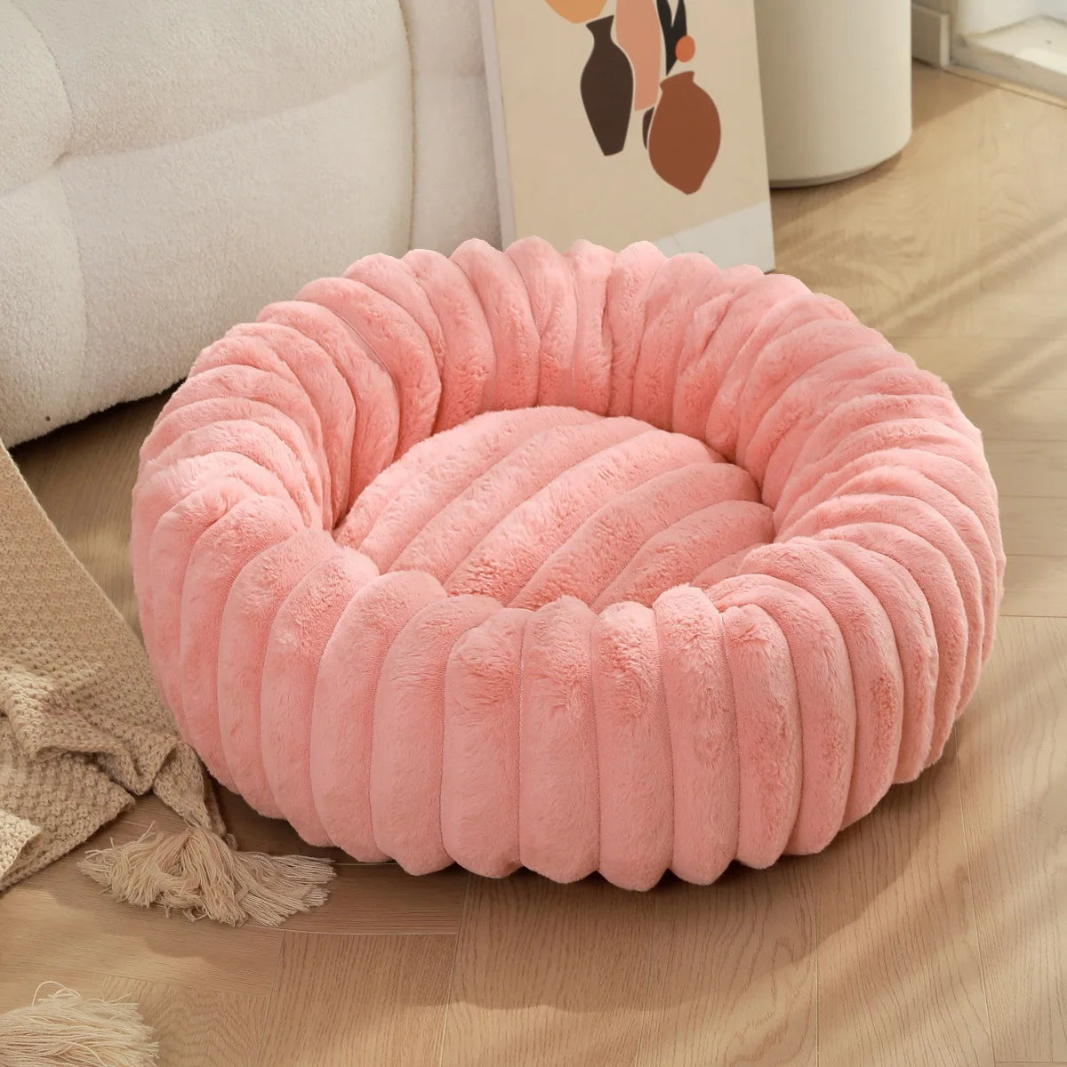 40/50/60cm Pet Kennels lungi de pluș rotunde pisică cuib de iarnă cald paturi de câine Kennel super moale câini saltea canapea Pet Deep Sleeping Supplies