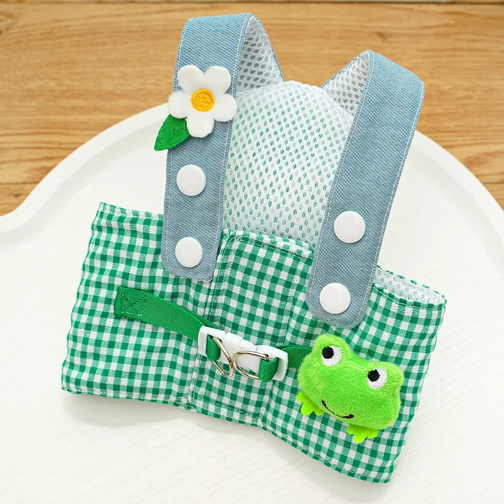3PCS desene animate câine ham lesă și pălărie set unisex drăguț animale de companie accesorii în aer liber protecție solară capac pentru câini mici ham vestă ham pentru cățeluș