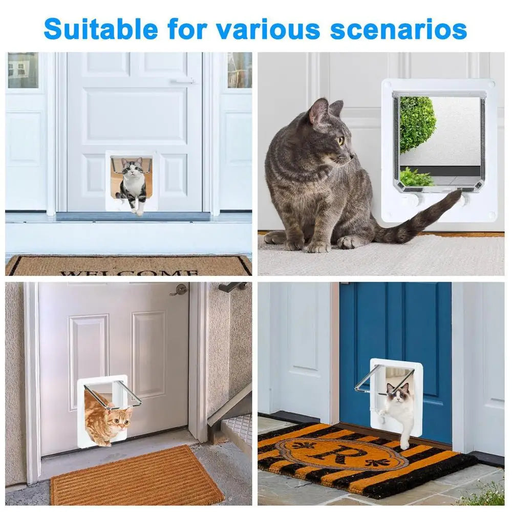 Ușă pentru pisici cu 4 căi, ușă pentru animale de companie mici, cu blocare în interiorul ușii pentru câini, rezistentă la intemperii, ușă exterioară pentru dormitor pentru animale de companie, pisici, pui, pui de câine