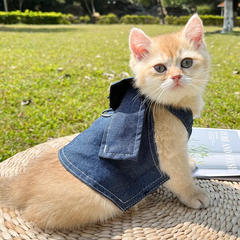 18 kg Denim Câine Ham Poliester Durabil Versatil Pet Vestă Rochie Mers Pe Jos Lesă Accesorii Papion Haine pentru Câini Mari pentru Pisici