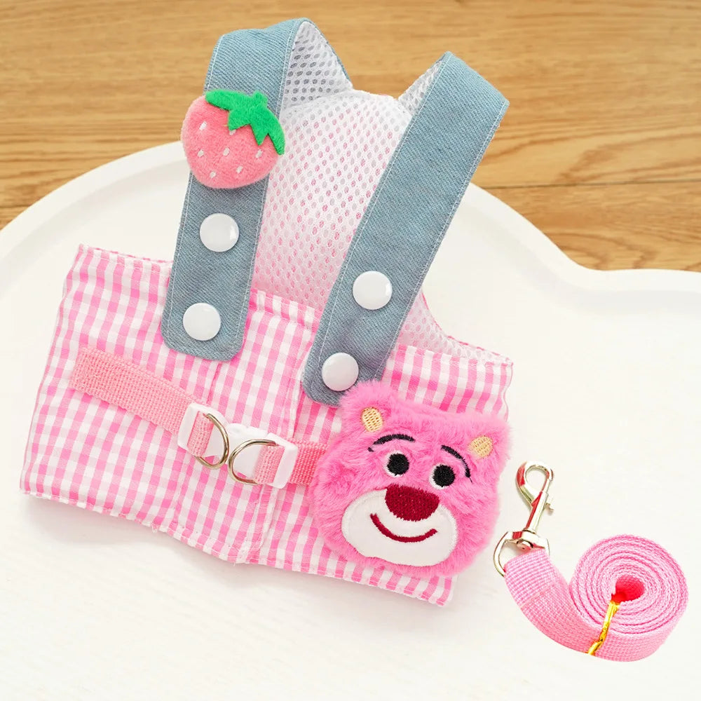 3PCS desene animate câine ham lesă și pălărie set unisex drăguț animale de companie accesorii în aer liber protecție solară capac pentru câini mici ham vestă ham pentru cățeluș