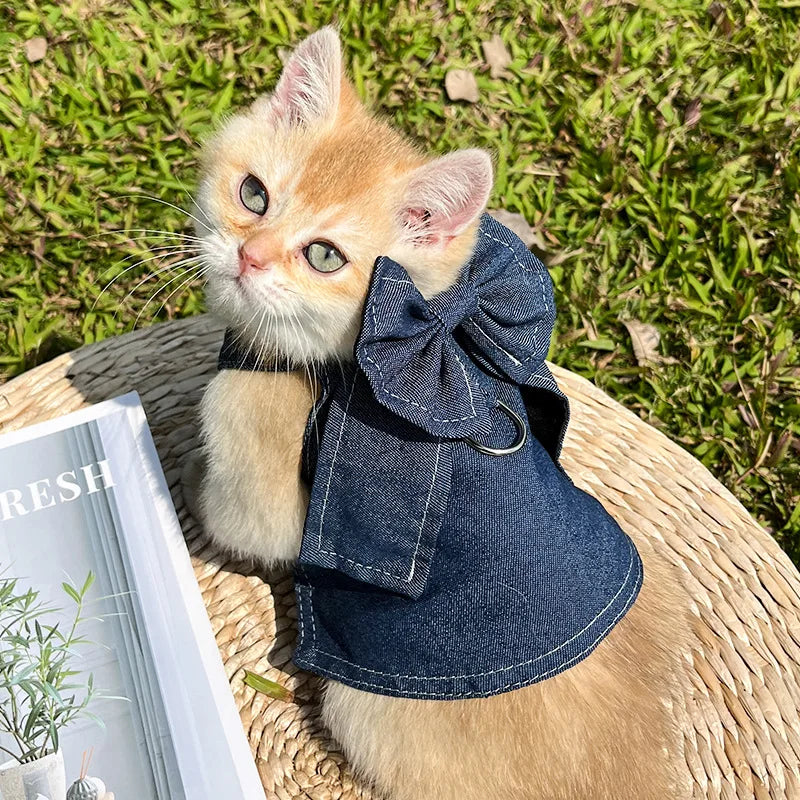 18 kg Denim Câine Ham Poliester Durabil Versatil Pet Vestă Rochie Mers Pe Jos Lesă Accesorii Papion Haine pentru Câini Mari pentru Pisici