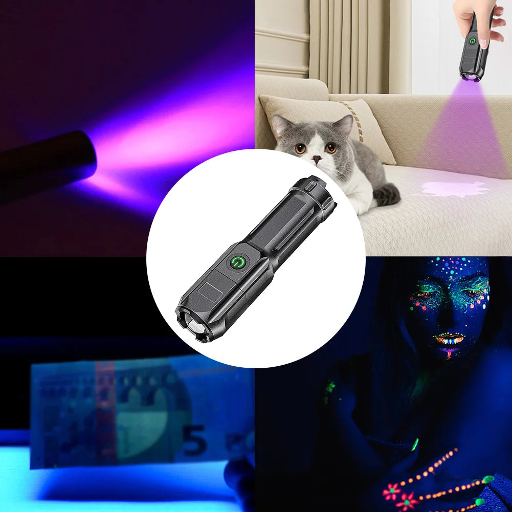 Lanternă portabilă cu lumină neagră de 395nm, reîncărcabilă prin USB, cu lumină neagră ultravioletă, pentru detectarea urinei de animale de companie, întărire cu rășină